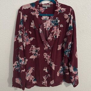 Daniel Rainn- maroon floral chifon blouse- Size XXL